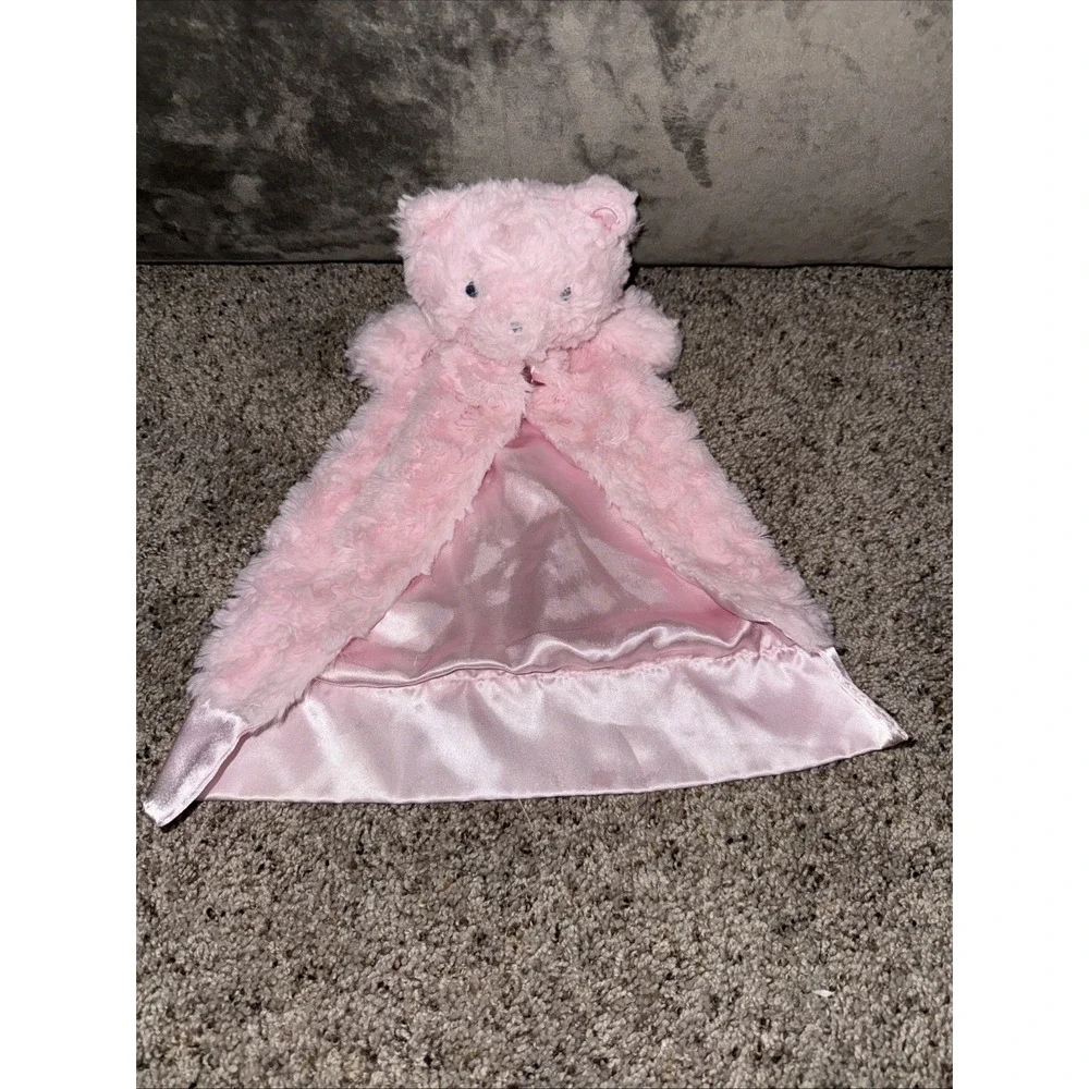 Kyle and Deena Pink Bear Satin Lined Swirl Roses Baby Lovey Security Blanket Toy